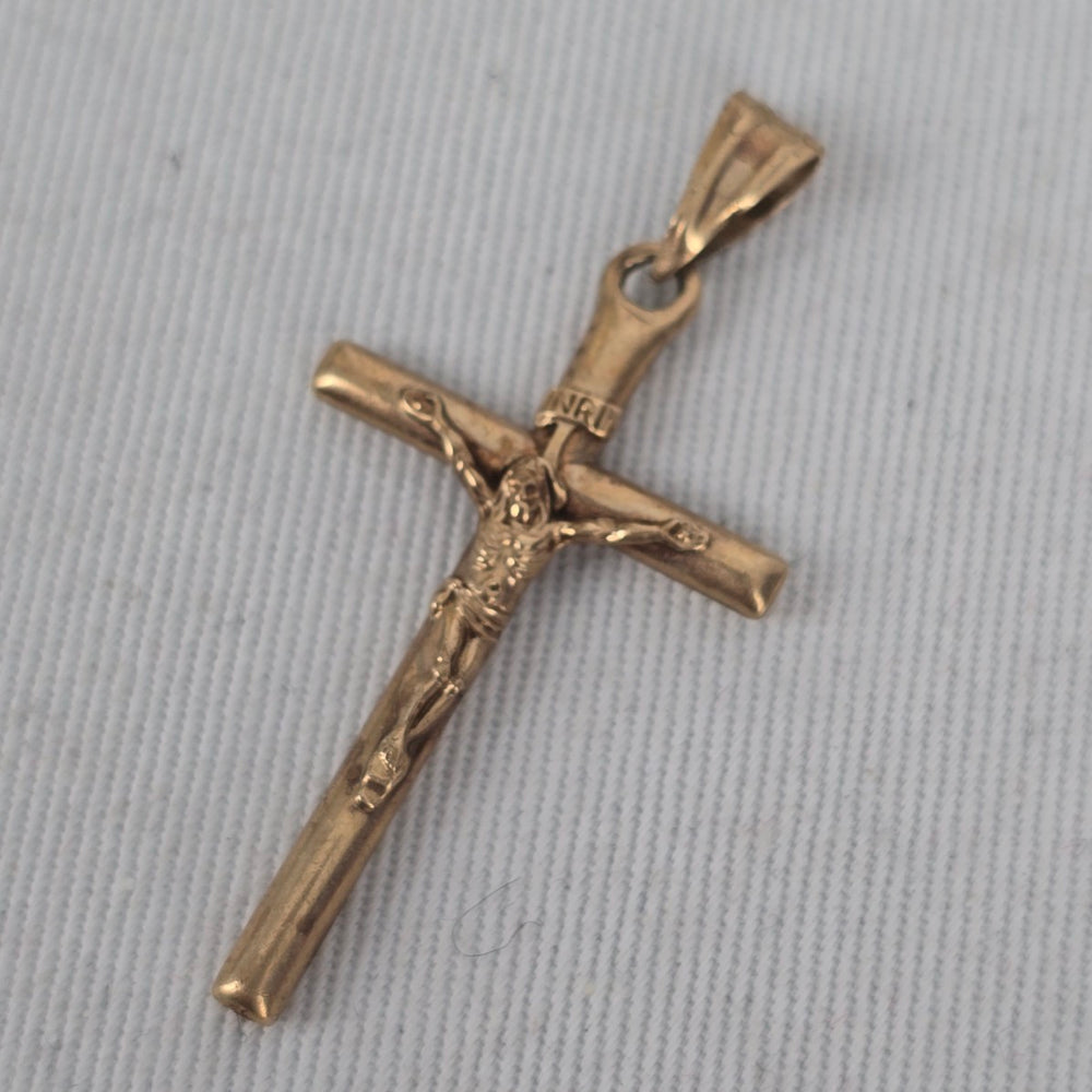 10K Yellow Gold Crucifix Cross Pendant Jesus Christ INRI Religious Charm 585