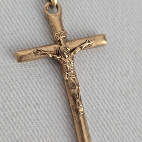 10K Yellow Gold Crucifix Cross Pendant Jesus Christ INRI Religious Charm 585