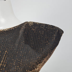 Vintage Benee by Lori Ann Black Gold Metallic Ruched Midi Dress Belted Size S/M