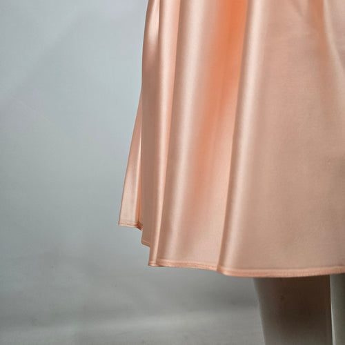 Vintage Peach Satin Puff Sleeve Ruched Party Dress Bow Detail S/M