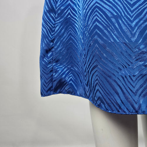 Vintage Second Generation Blue Jacquard Peplum Midi Dress Puff Sleeve Size 7/8