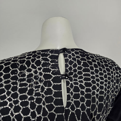 Vintage Mr. Edward Black & Silver Glitter Pattern Long Sleeve Midi Dress Size M