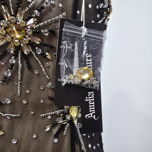 Vintage Amelia Couture Black Gold Mesh Evening Prom Gown Size 12