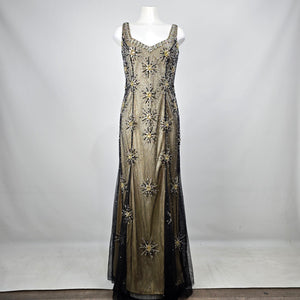 Vintage Amelia Couture Black Gold Mesh Evening Prom Gown Size 12