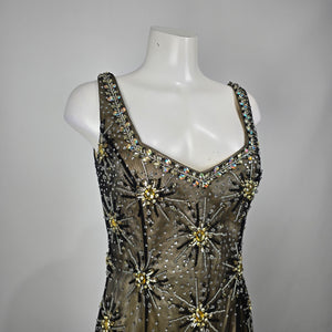 Vintage Amelia Couture Black Gold Mesh Evening Prom Gown Size 12