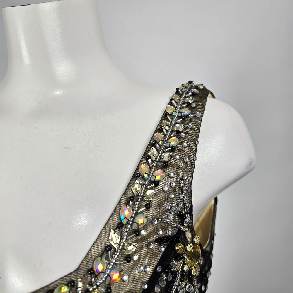 Vintage Amelia Couture Black Gold Mesh Evening Prom Gown Size 12