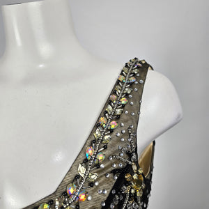 Vintage Amelia Couture Black Gold Mesh Evening Prom Gown Size 12