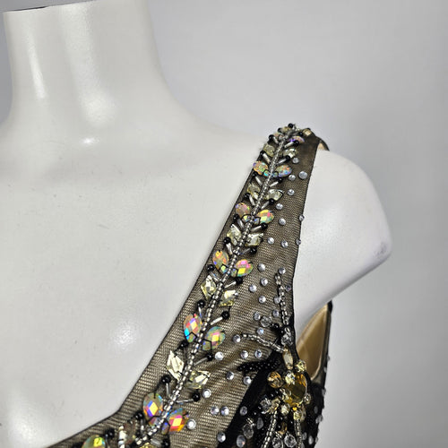 Vintage Amelia Couture Black Gold Mesh Evening Prom Gown Size 12