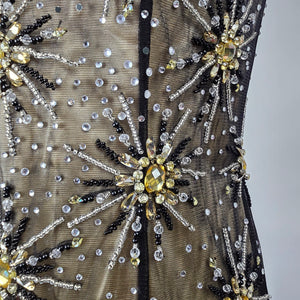 Vintage Amelia Couture Black Gold Mesh Evening Prom Gown Size 12