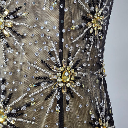 Vintage Amelia Couture Black Gold Mesh Evening Prom Gown Size 12