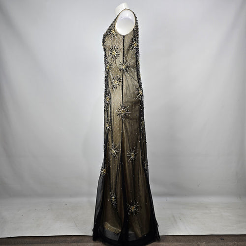 Vintage Amelia Couture Black Gold Mesh Evening Prom Gown Size 12