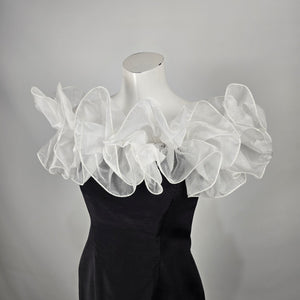 Vintage Loralie Black Cocktail Dress White Organza Ruffle Off Shoulder Size 10