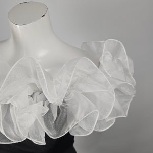 Vintage Loralie Black Cocktail Dress White Organza Ruffle Off Shoulder Size 10