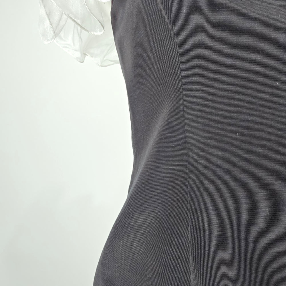 Vintage Loralie Black Cocktail Dress White Organza Ruffle Off Shoulder Size 10