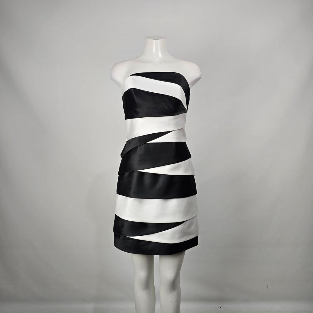Black & White Strapless Satin Cocktail Mini Dress Size 10