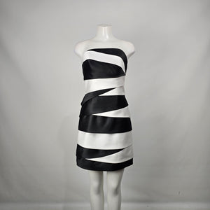 Black & White Strapless Satin Cocktail Mini Dress Size 10