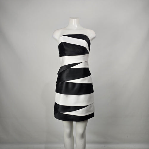 Black & White Strapless Satin Cocktail Mini Dress Size 10