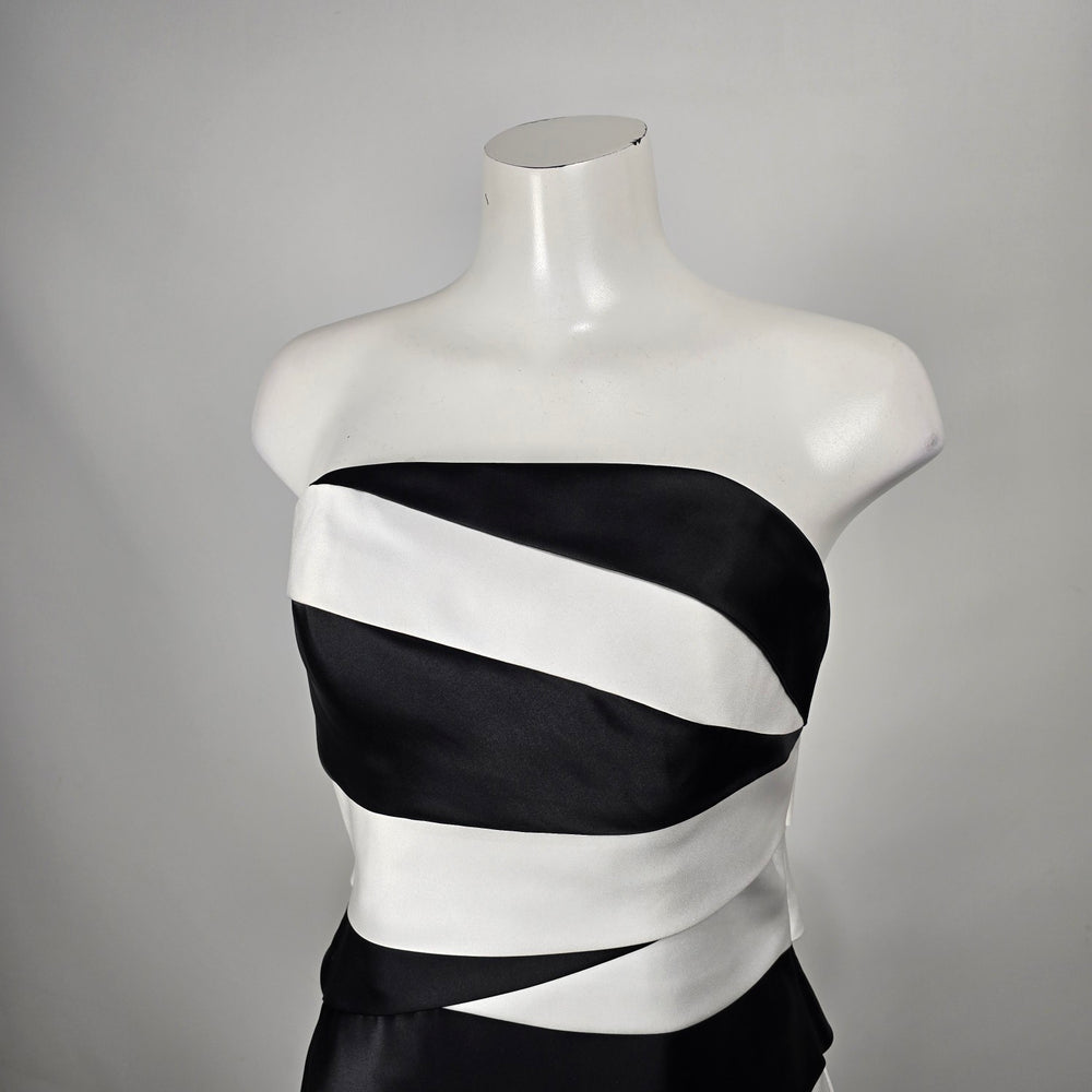 Black & White Strapless Satin Cocktail Mini Dress Size 10