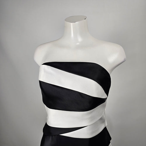Black & White Strapless Satin Cocktail Mini Dress Size 10