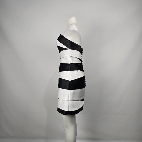 Black & White Strapless Satin Cocktail Mini Dress Size 10