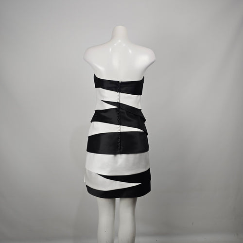 Black & White Strapless Satin Cocktail Mini Dress Size 10