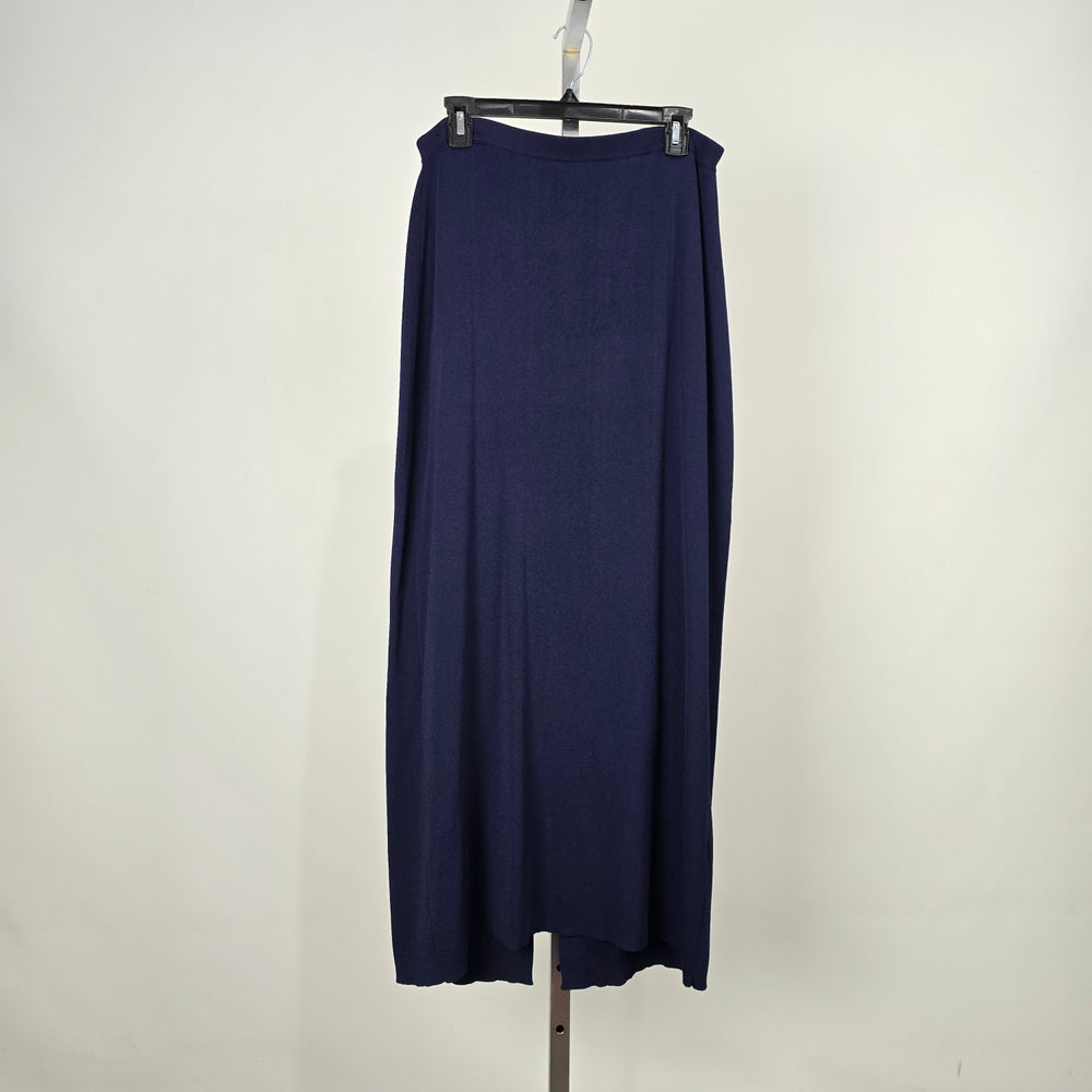 Yoors Navy Blue Knit Maxi Skirt L/XL Stretch Viscose Blend Minimalist Back Slit