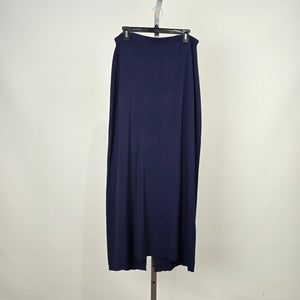 Yoors Navy Blue Knit Maxi Skirt L/XL Stretch Viscose Blend Minimalist Back Slit