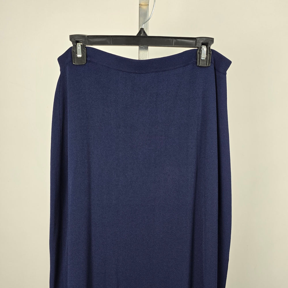 Yoors Navy Blue Knit Maxi Skirt L/XL Stretch Viscose Blend Minimalist Back Slit