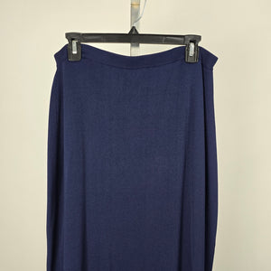 Yoors Navy Blue Knit Maxi Skirt L/XL Stretch Viscose Blend Minimalist Back Slit
