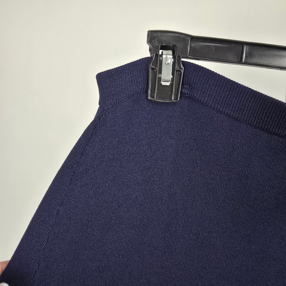 Yoors Navy Blue Knit Maxi Skirt L/XL Stretch Viscose Blend Minimalist Back Slit