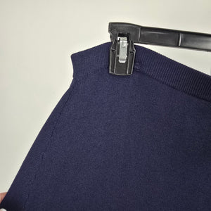 Yoors Navy Blue Knit Maxi Skirt L/XL Stretch Viscose Blend Minimalist Back Slit