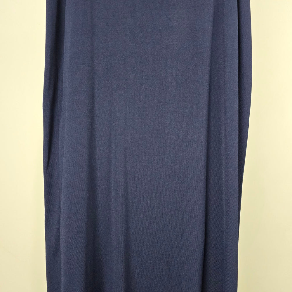 Yoors Navy Blue Knit Maxi Skirt L/XL Stretch Viscose Blend Minimalist Back Slit