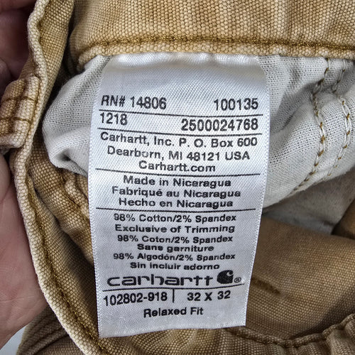 Carhartt Relaxed Fit Double Knee Pants Khaki Canvas Size 32x32