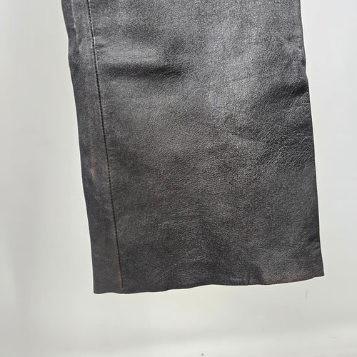 Vintage Oakwood Classic Leather Pants Size 34 Black Brown Distressed Straight Leg Lined