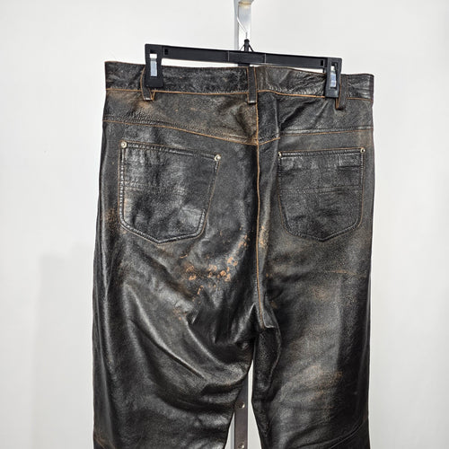 Vintage Oakwood Classic Leather Pants Size 34 Black Brown Distressed Straight Leg Lined