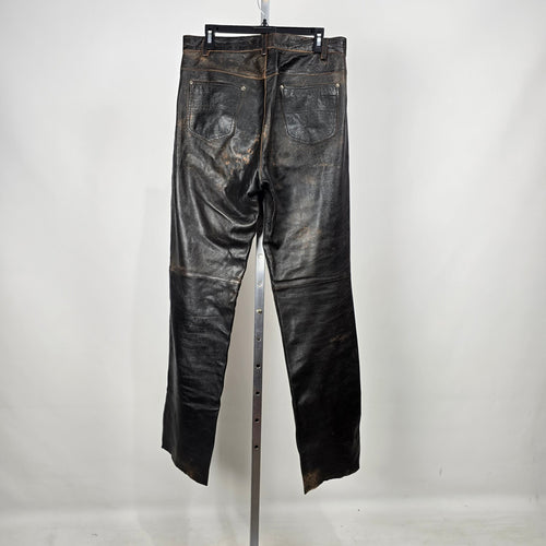 Vintage Oakwood Classic Leather Pants Size 34 Black Brown Distressed Straight Leg Lined