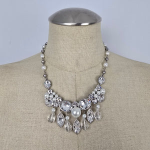 FAC Jubilee Silver Tone Faux Pearl & Rhinestone Statement Necklace