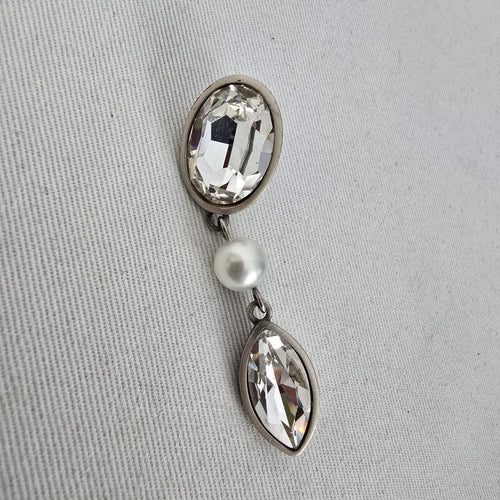 FAC Silver Tone Faux Pearl & Clear Crystal Drop Earrings