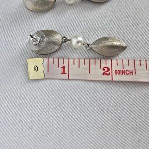 FAC Silver Tone Faux Pearl & Clear Crystal Drop Earrings