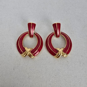 Vintage Trifari Red Enamel Gold Tone Earrings