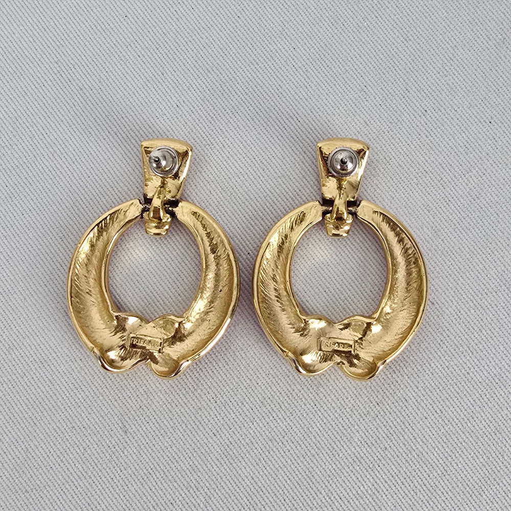 Vintage Trifari Red Enamel Gold Tone Earrings