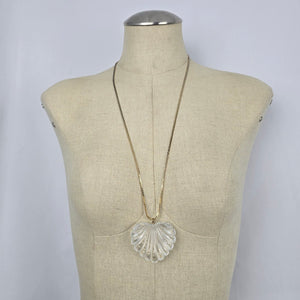Vintage Clear Fluted Heart Pendant Necklace Gold Tone Chain Large Statement