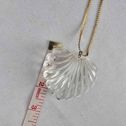 Vintage Clear Fluted Heart Pendant Necklace Gold Tone Chain Large Statement