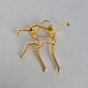 Vintage Gold Tone Abstract Dancing Figures Brooch Pin Minimalist Modernist