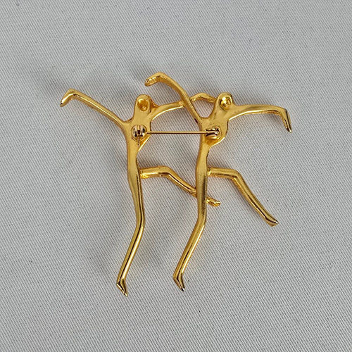 Vintage Gold Tone Abstract Dancing Figures Brooch Pin Minimalist Modernist