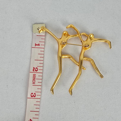 Vintage Gold Tone Abstract Dancing Figures Brooch Pin Minimalist Modernist