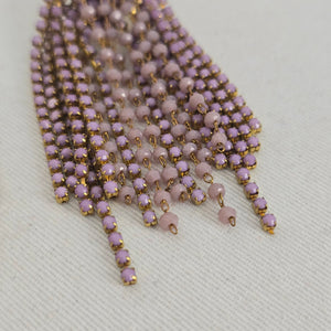 Vintage Gold Tone Purple Beaded Tassel Dangle Statement Earrings