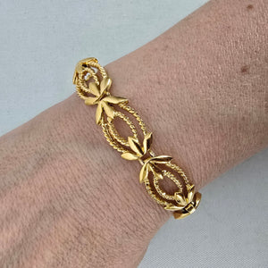 Vintage Style Gold Tone Floral Link Bracelet Safety Chain