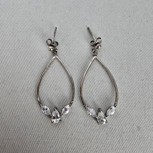 925 Sterling Silver Teardrop Drop Earrings with Clear Cubic Zirconia