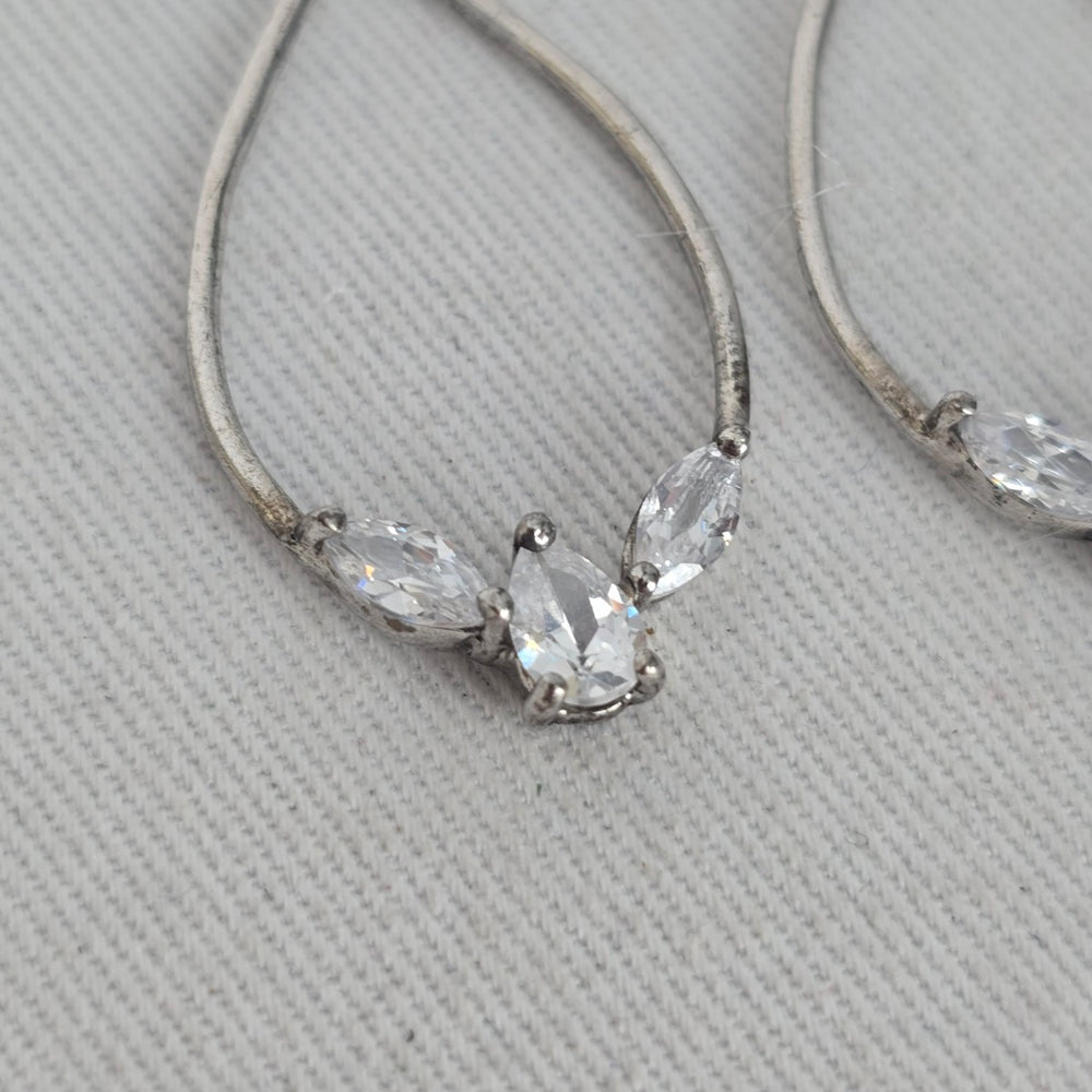925 Sterling Silver Teardrop Drop Earrings with Clear Cubic Zirconia